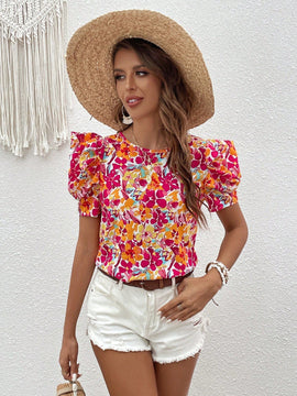 VCAY Blusa con estampado floral de manga farol