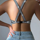 Copo Halter Top Sin Respaldo Con Cruzado Y Panel De Cinta Brillante Para Lenceria