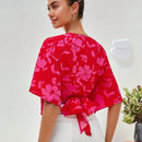 VCAY Camisa crop con estampado floral de manga con volante con nudo lateral