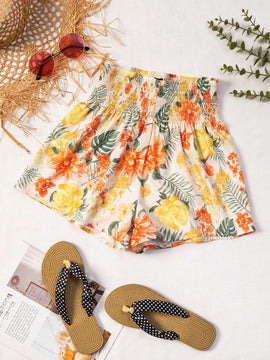 WYWH Shorts con estampado tropical de cintura fruncido