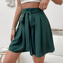 Pantalones Cortos de Mujer Cremallera Pliegues Lazo delantero Liso Casual