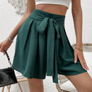 Pantalones Cortos de Mujer Cremallera Pliegues Lazo delantero Liso Casual