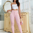 EZwear Pantalones Pitillo Recortados Lisos Para Mujer Primavera Verano