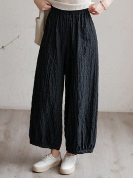DAZY Pantalones unicolor de cintura elastica con textura