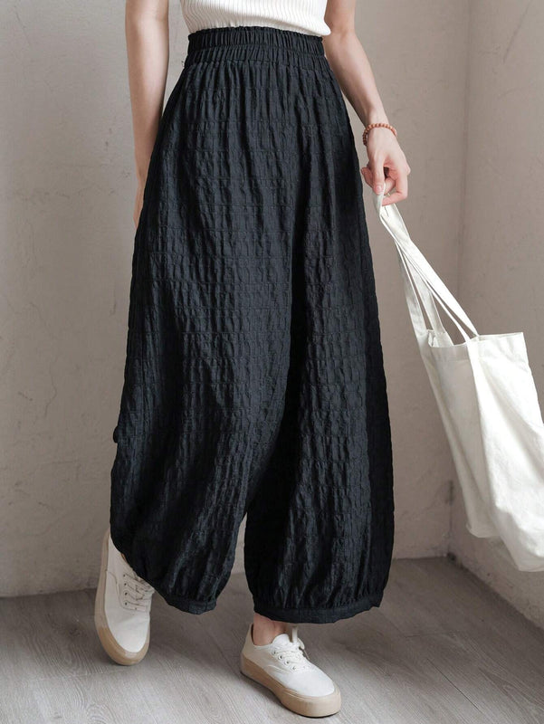 DAZY Pantalones unicolor de cintura elastica con textura