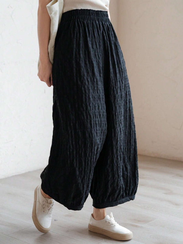 DAZY Pantalones unicolor de cintura elastica con textura