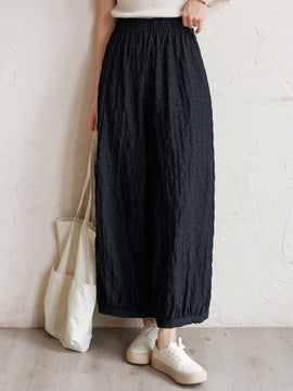 DAZY Pantalones unicolor de cintura elastica con textura