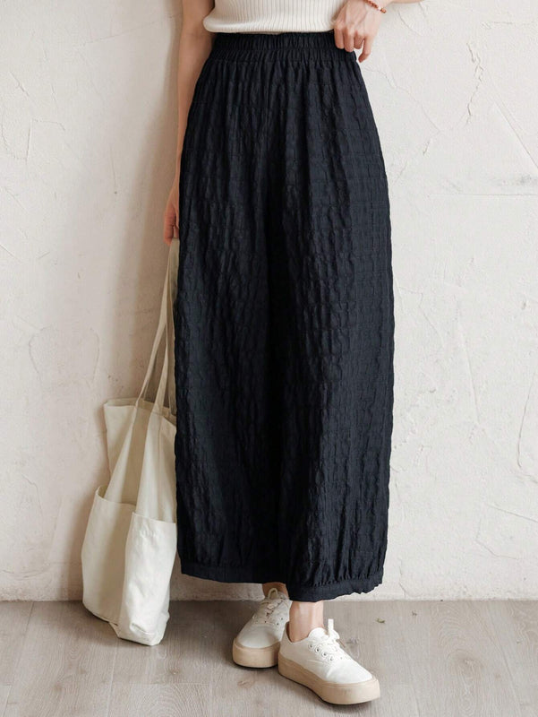 DAZY Pantalones unicolor de cintura elastica con textura