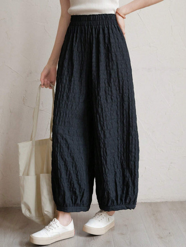 DAZY Pantalones unicolor de cintura elastica con textura