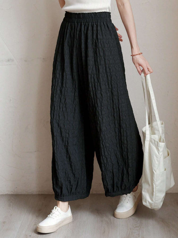 DAZY Pantalones unicolor de cintura elastica con textura