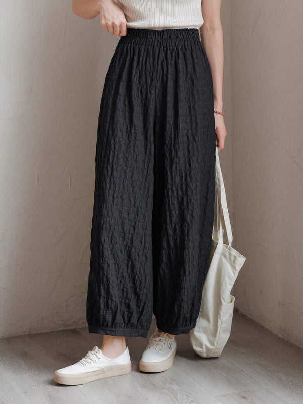DAZY Pantalones unicolor de cintura elastica con textura