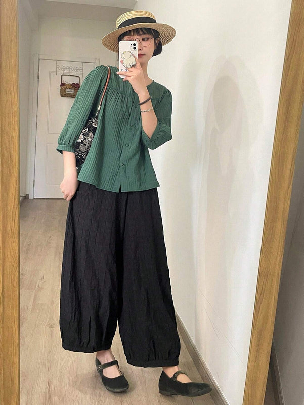DAZY Pantalones unicolor de cintura elastica con textura