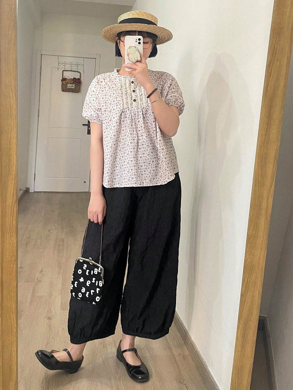 DAZY Pantalones unicolor de cintura elastica con textura