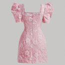 Mod vestido floral jacquard de cuello cuadrado de manga farol