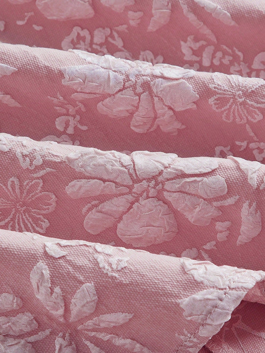 Mod vestido floral jacquard de cuello cuadrado de manga farol