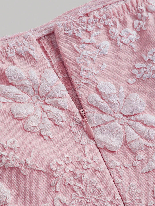 Mod vestido floral jacquard de cuello cuadrado de manga farol