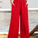 Essnce pantalones casuales sueltos de pierna ancha con bolsillos y cintura fruncida de unicolor para mujeres