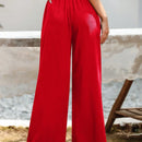 Essnce pantalones casuales sueltos de pierna ancha con bolsillos y cintura fruncida de unicolor para mujeres