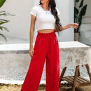 Essnce pantalones casuales sueltos de pierna ancha con bolsillos y cintura fruncida de unicolor para mujeres
