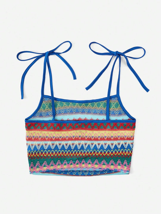 WYWH Top de tirantes con patron geometrico de hombros con cordon