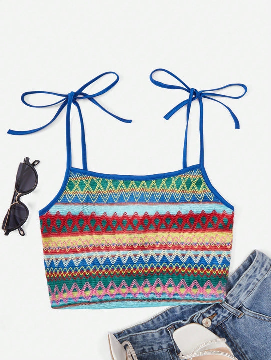 WYWH Top de tirantes con patron geometrico de hombros con cordon