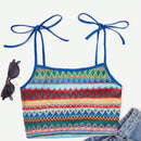 WYWH Top de tirantes con patron geometrico de hombros con cordon