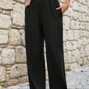 Cottnline pantalones de pierna ancha unicolor con bolsillo oblicuo