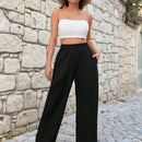 Cottnline pantalones de pierna ancha unicolor con bolsillo oblicuo