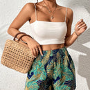 VCAY Shorts con estampado tropical de cintura elastica