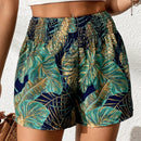 VCAY Shorts con estampado tropical de cintura elastica