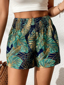 VCAY Shorts con estampado tropical de cintura elastica