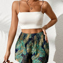 VCAY Shorts con estampado tropical de cintura elastica