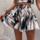 Shorts de pierna ancha con estampado de cintura con nudo