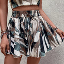 Shorts de pierna ancha con estampado de cintura con nudo