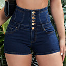Shorts en mezclilla de talle alto con boton