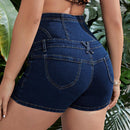 Shorts en mezclilla de talle alto con boton