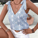 VCAY Blusa con estampado de hombros con cordon