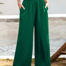 Essnce pantalones casuales sueltos de pierna ancha con bolsillos y cintura fruncida de unicolor para mujeres