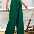 Essnce pantalones casuales sueltos de pierna ancha con bolsillos y cintura fruncida de unicolor para mujeres