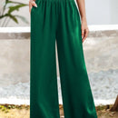 Essnce pantalones casuales sueltos de pierna ancha con bolsillos y cintura fruncida de unicolor para mujeres