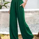 Essnce pantalones casuales sueltos de pierna ancha con bolsillos y cintura fruncida de unicolor para mujeres