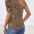 Prive Blusa con estampado de leopardo de un hombro de manga farol