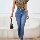 Prive Blusa con estampado de leopardo de un hombro de manga farol