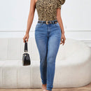 Prive Blusa con estampado de leopardo de un hombro de manga farol