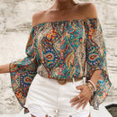 VCAY Blusa con estampado de paisley de hombros descubiertos manga de campana