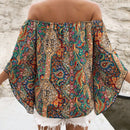 VCAY Blusa con estampado de paisley de hombros descubiertos manga de campana