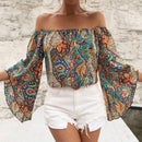 VCAY Blusa con estampado de paisley de hombros descubiertos manga de campana