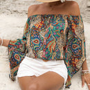 VCAY Blusa con estampado de paisley de hombros descubiertos manga de campana
