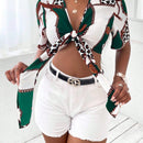 Slayr Camisa crop con estampado de cadena con nudo delantero