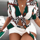 Slayr Camisa crop con estampado de cadena con nudo delantero